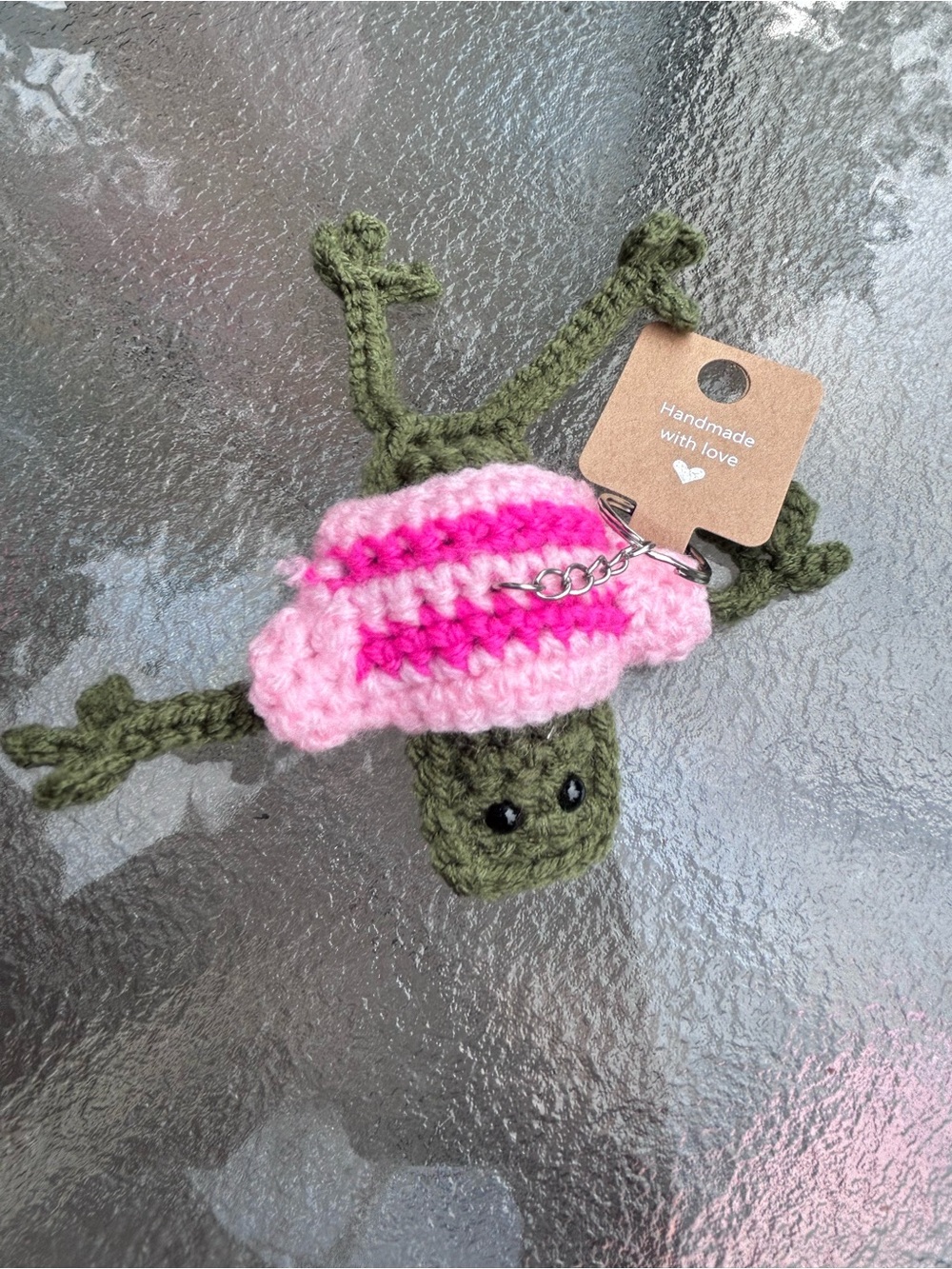 Handmade frog Pink & Green  Keychain